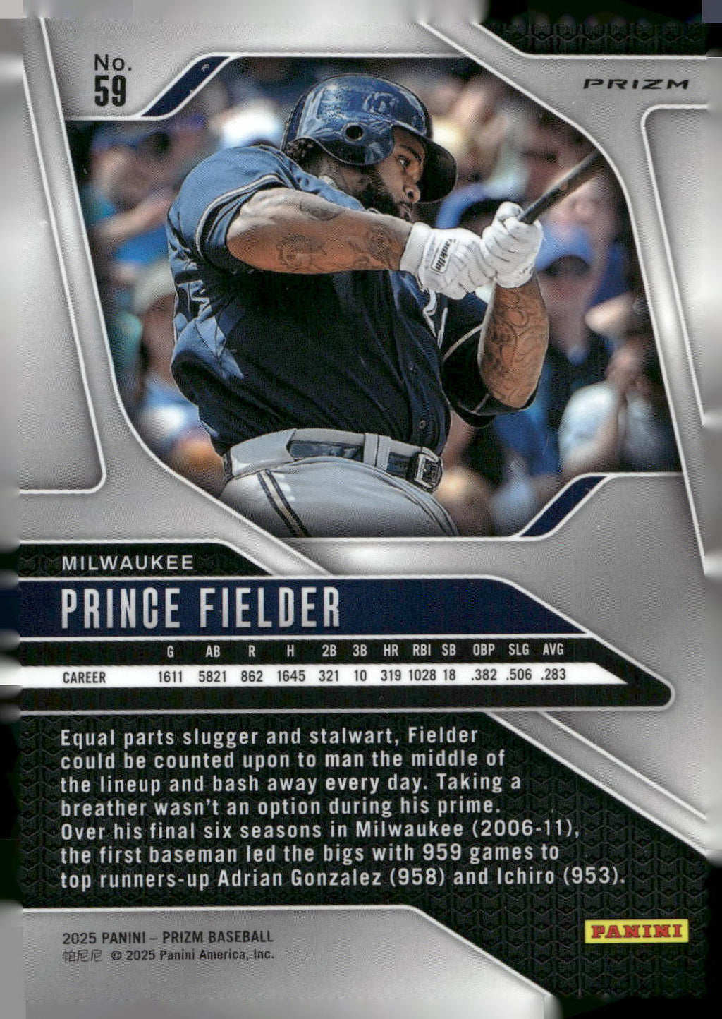 2025 Panini Prizm #59 Prince Fielder Blue Ice Prizms