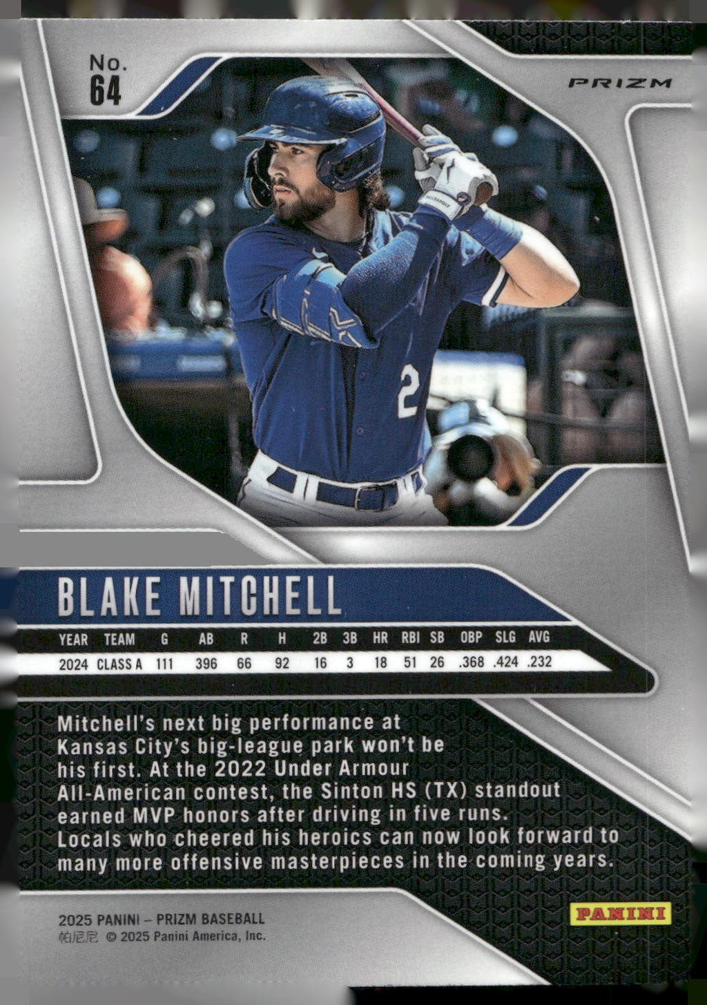 2025 Panini Prizm #64 Blake Mitchell Blue Ice Prizms