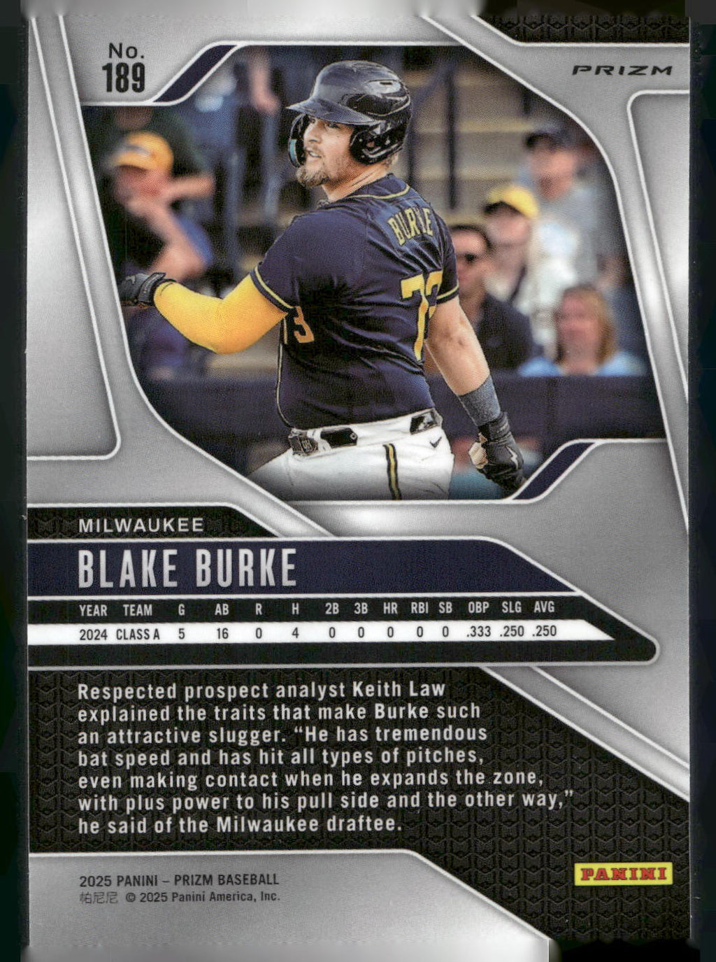 2025 Panini Prizm #189 Blake Burke Blue Ice Prizms