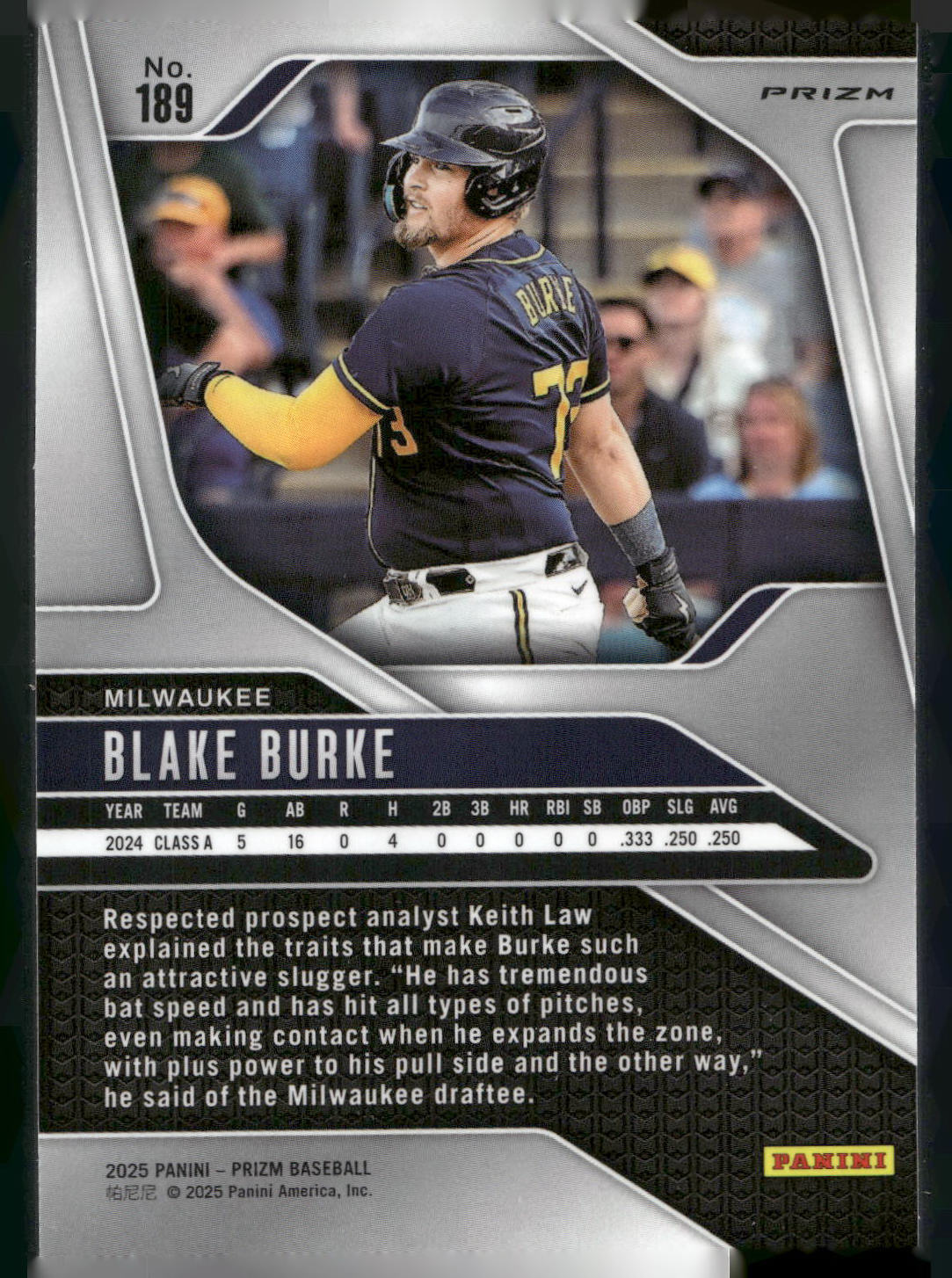 2025 Panini Prizm #189 Blake Burke Blue Ice Prizms