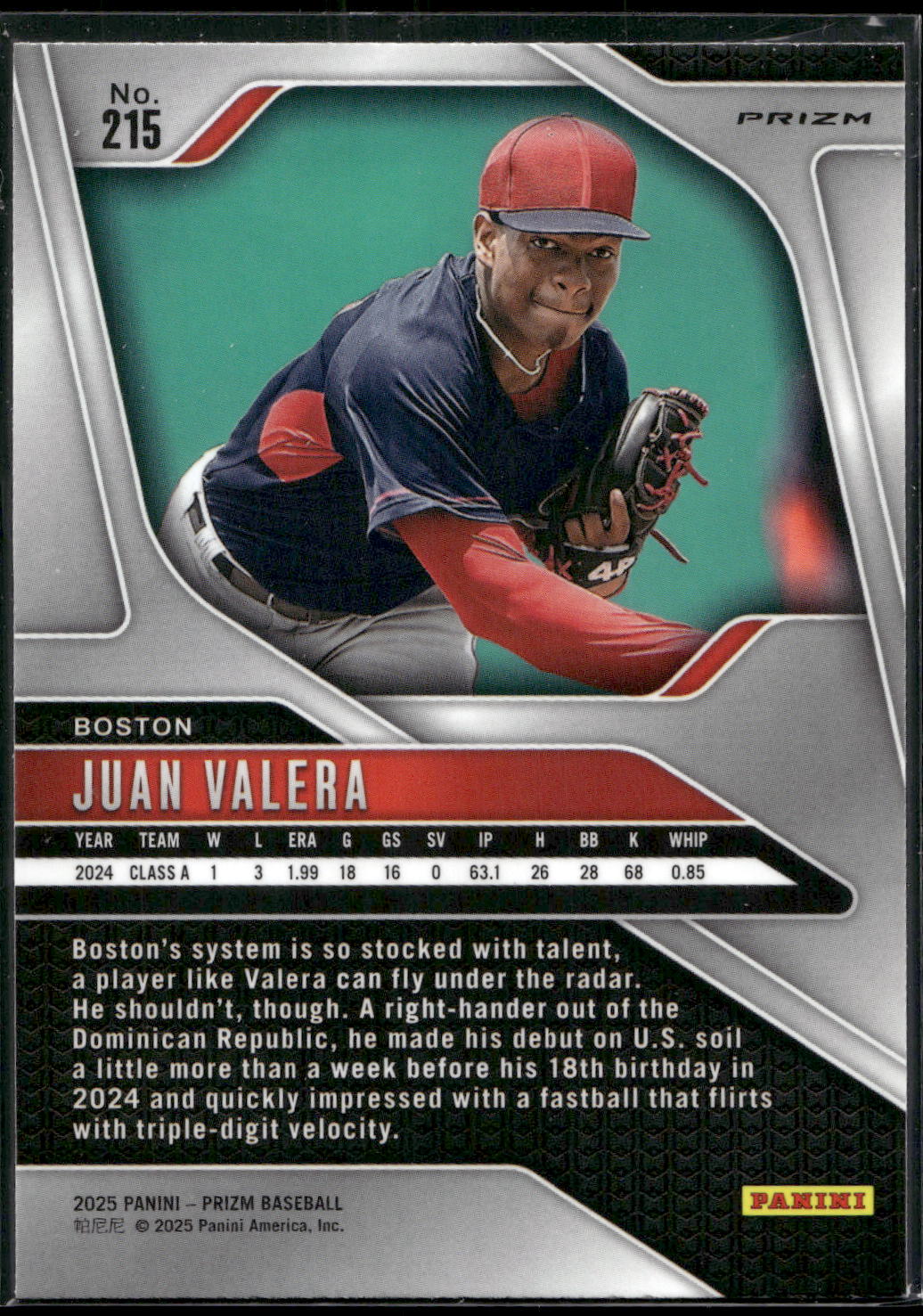2025 Panini Prizm #215 Juan Valera Silver Prizms