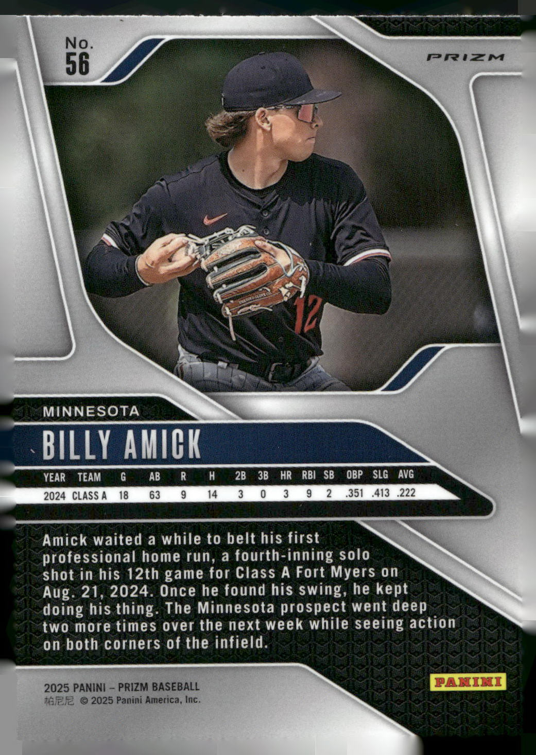 2025 Panini Prizm #56 Billy Amick Silver Prizms