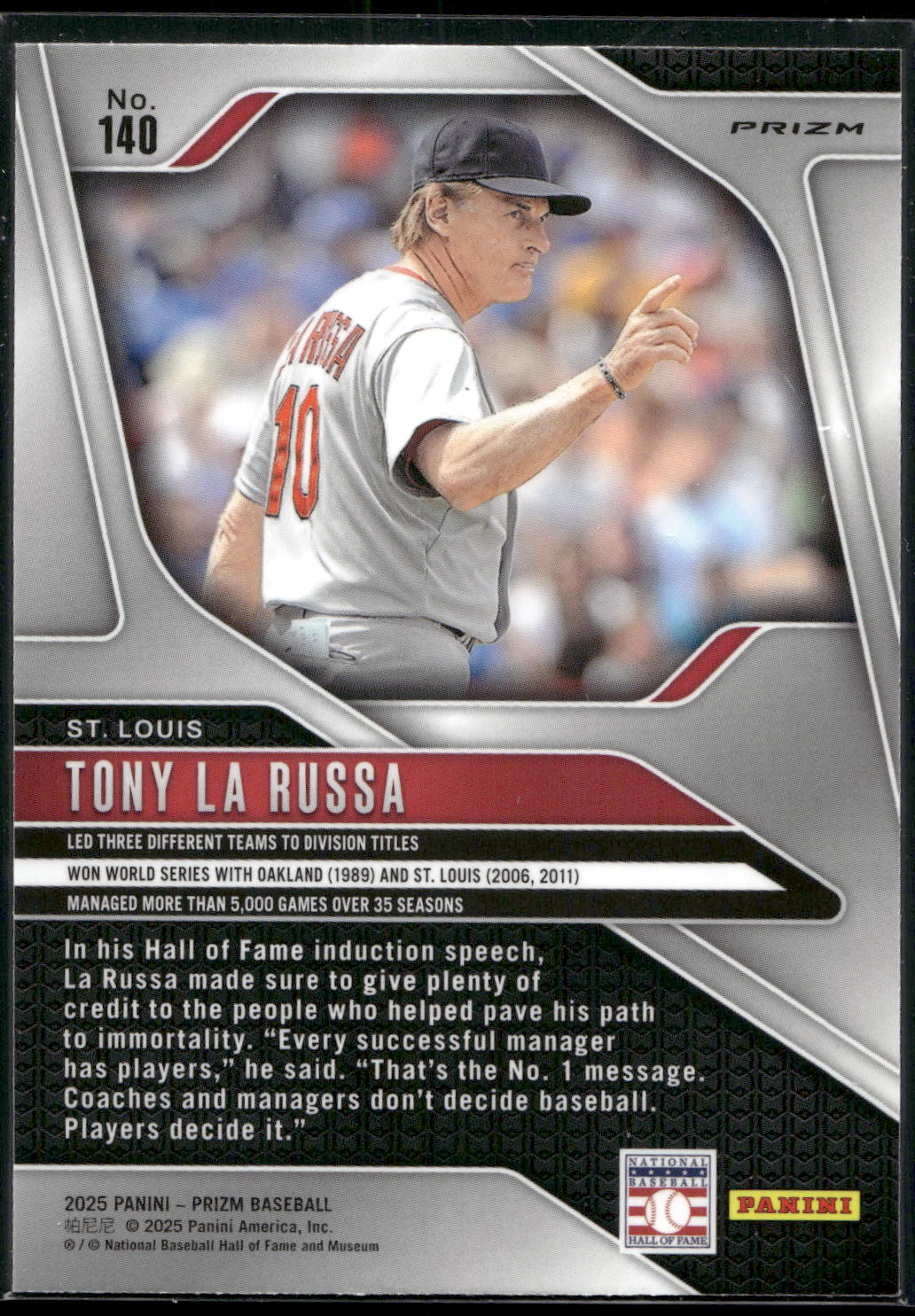 2025 Panini Prizm #140 Tony La Russa Silver Prizms