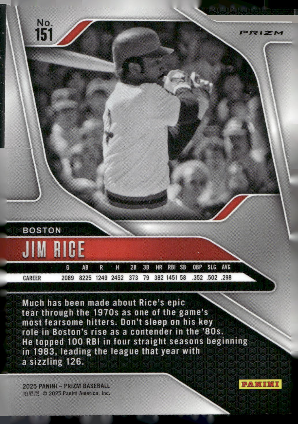 2025 Panini Prizm #151 Jim Rice Silver Prizms