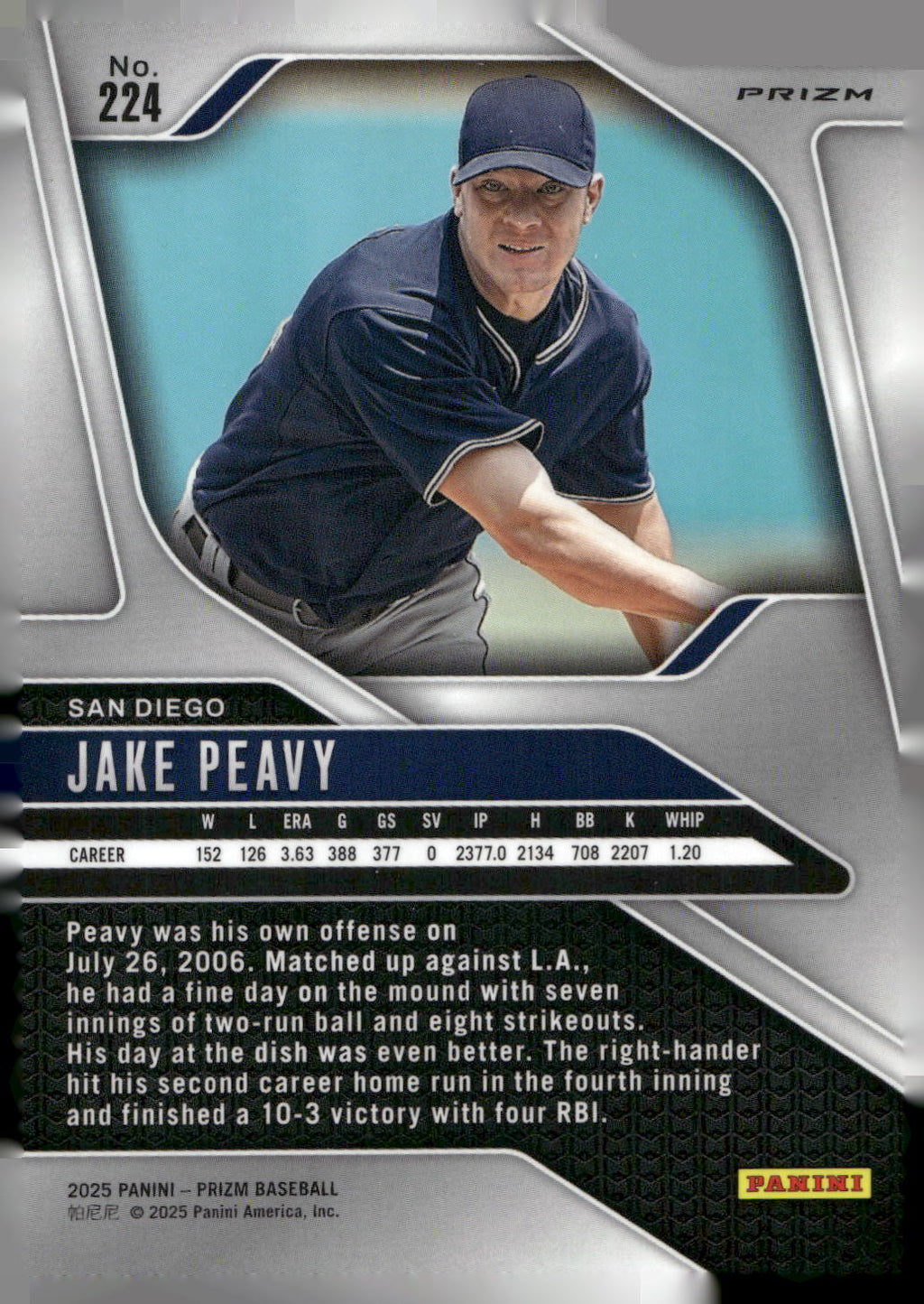 2025 Panini Prizm #224 Jake Peavy Green Ice Prizms