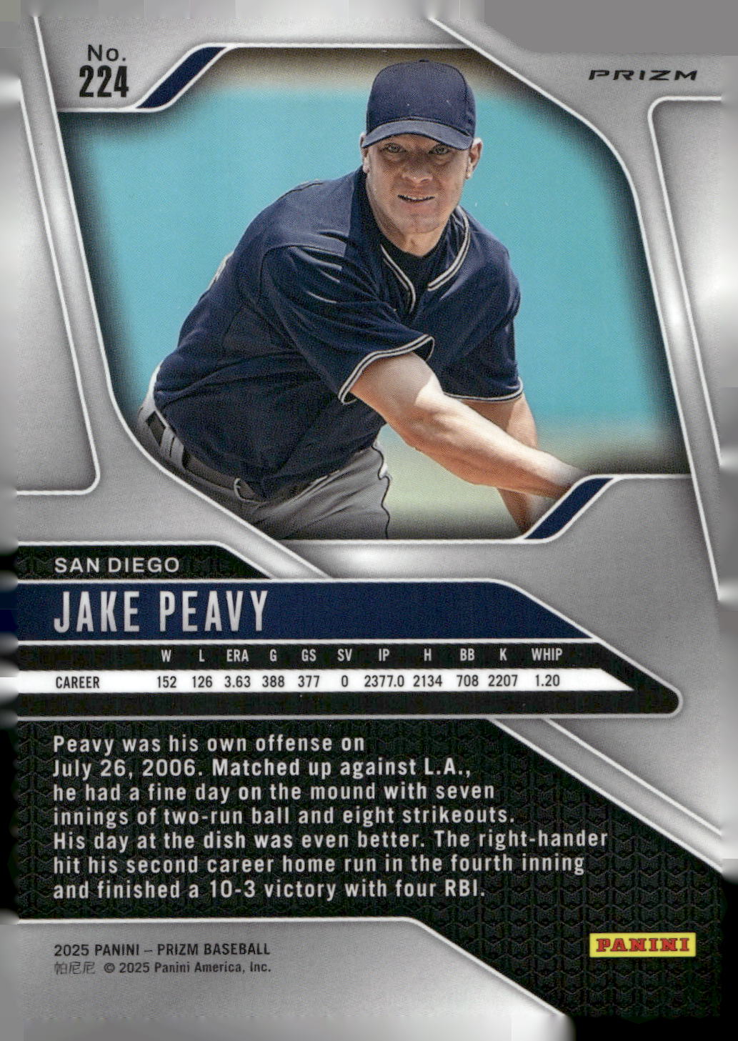 2025 Panini Prizm #224 Jake Peavy Green Ice Prizms