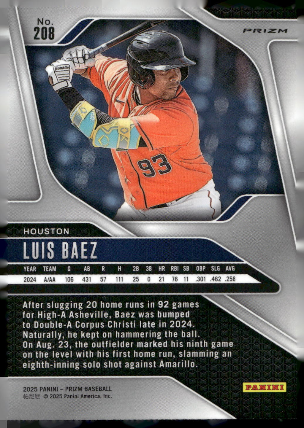 2025 Panini Prizm #208 Luis Baez Green Prizms
