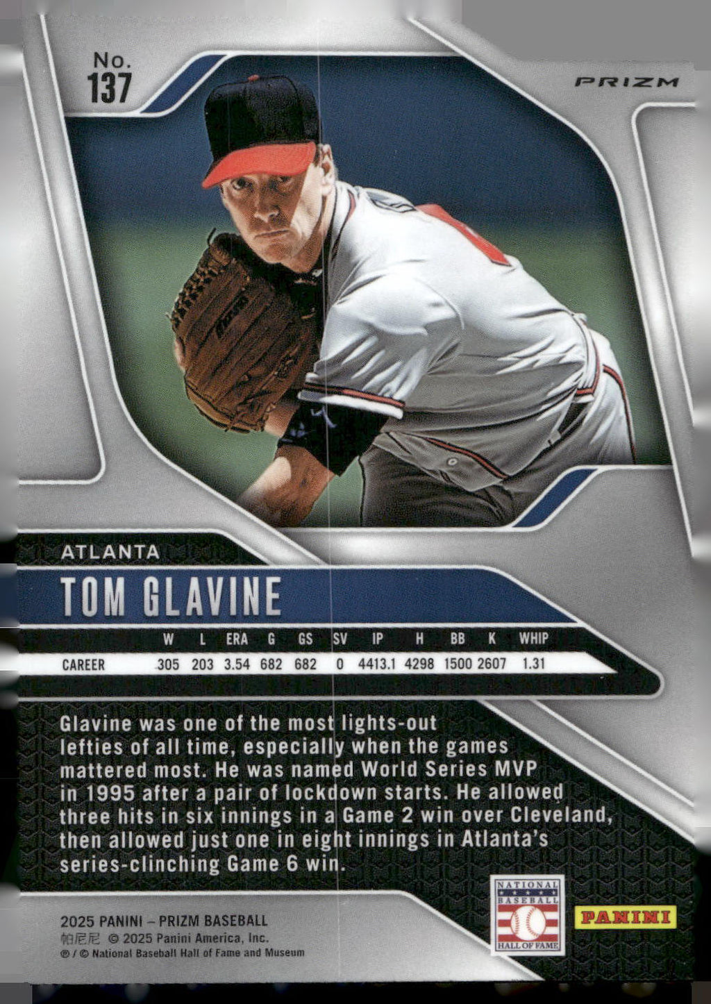 2025 Panini Prizm #137 Tom Glavine Blue Ice Prizms