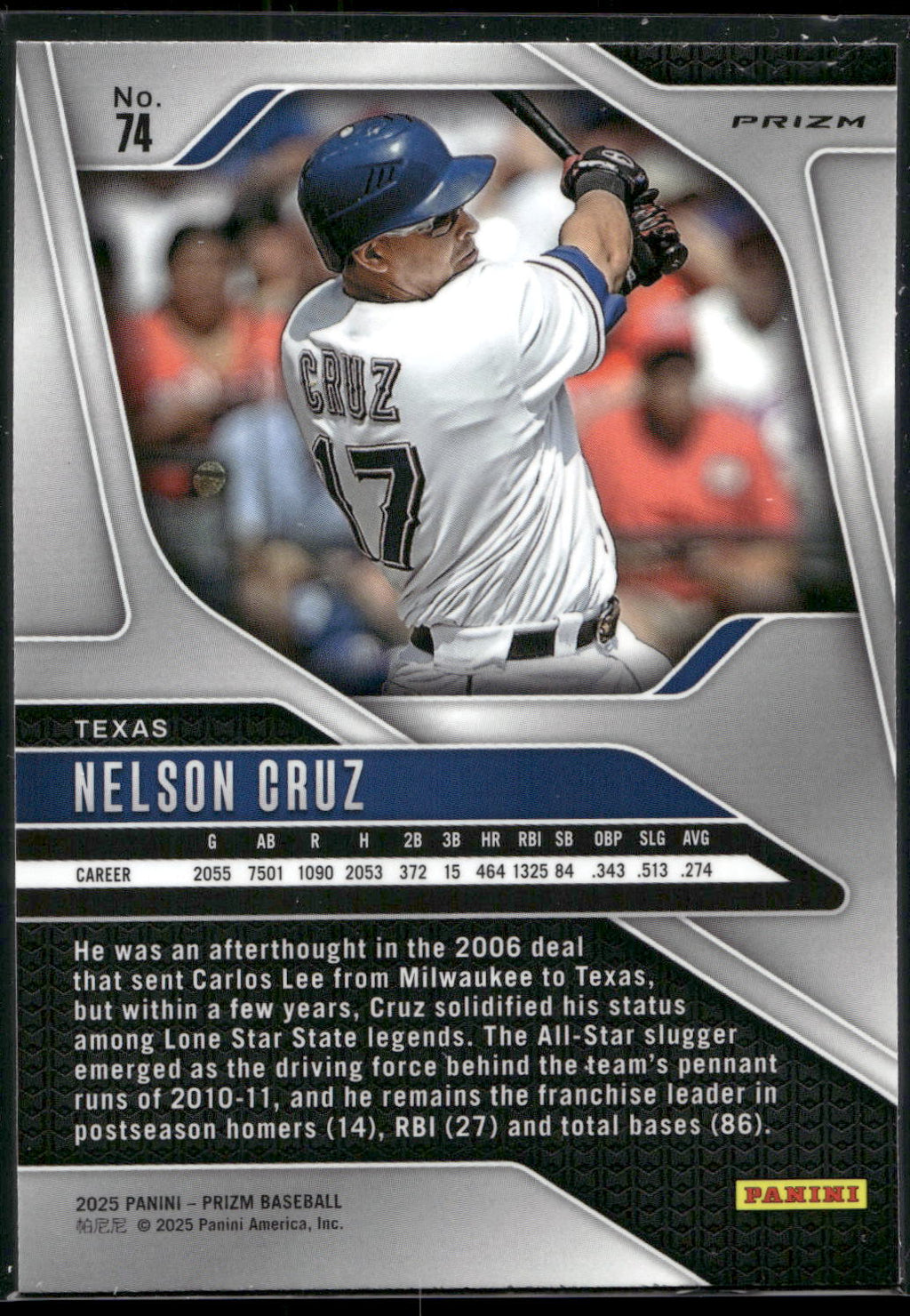2025 Panini Prizm #74 Nelson Cruz Blue Ice Prizms