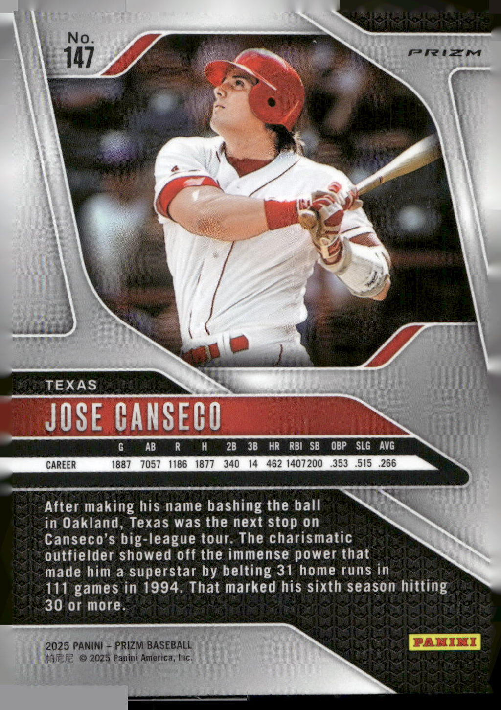 2025 Panini Prizm #147 Jose Canseco Blue Ice Prizms