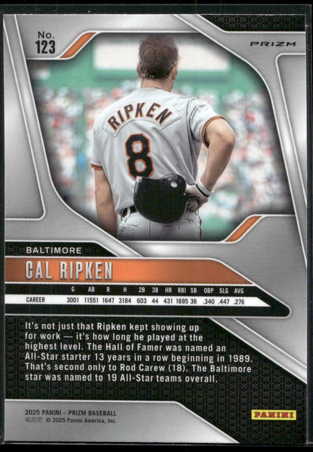 2025 Panini Prizm #123 Cal Ripken Blue Ice Prizms