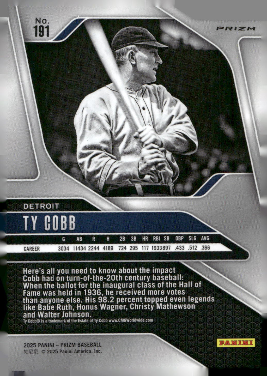 2025 Panini Prizm #191 Ty Cobb Blue Ice Prizms