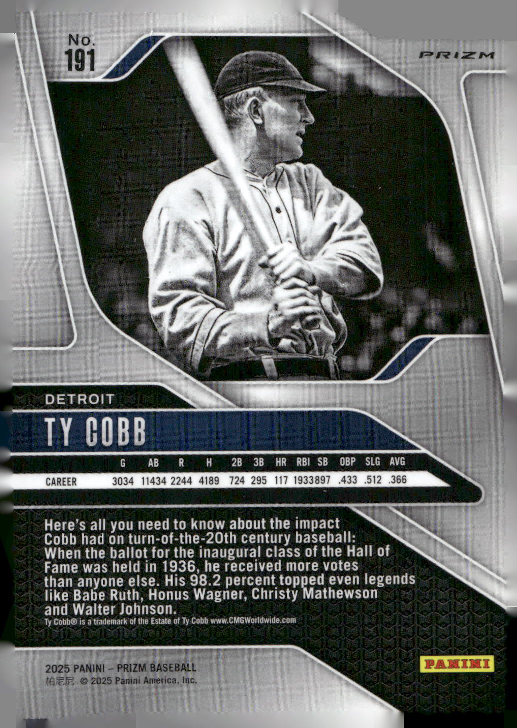 2025 Panini Prizm #191 Ty Cobb Blue Ice Prizms