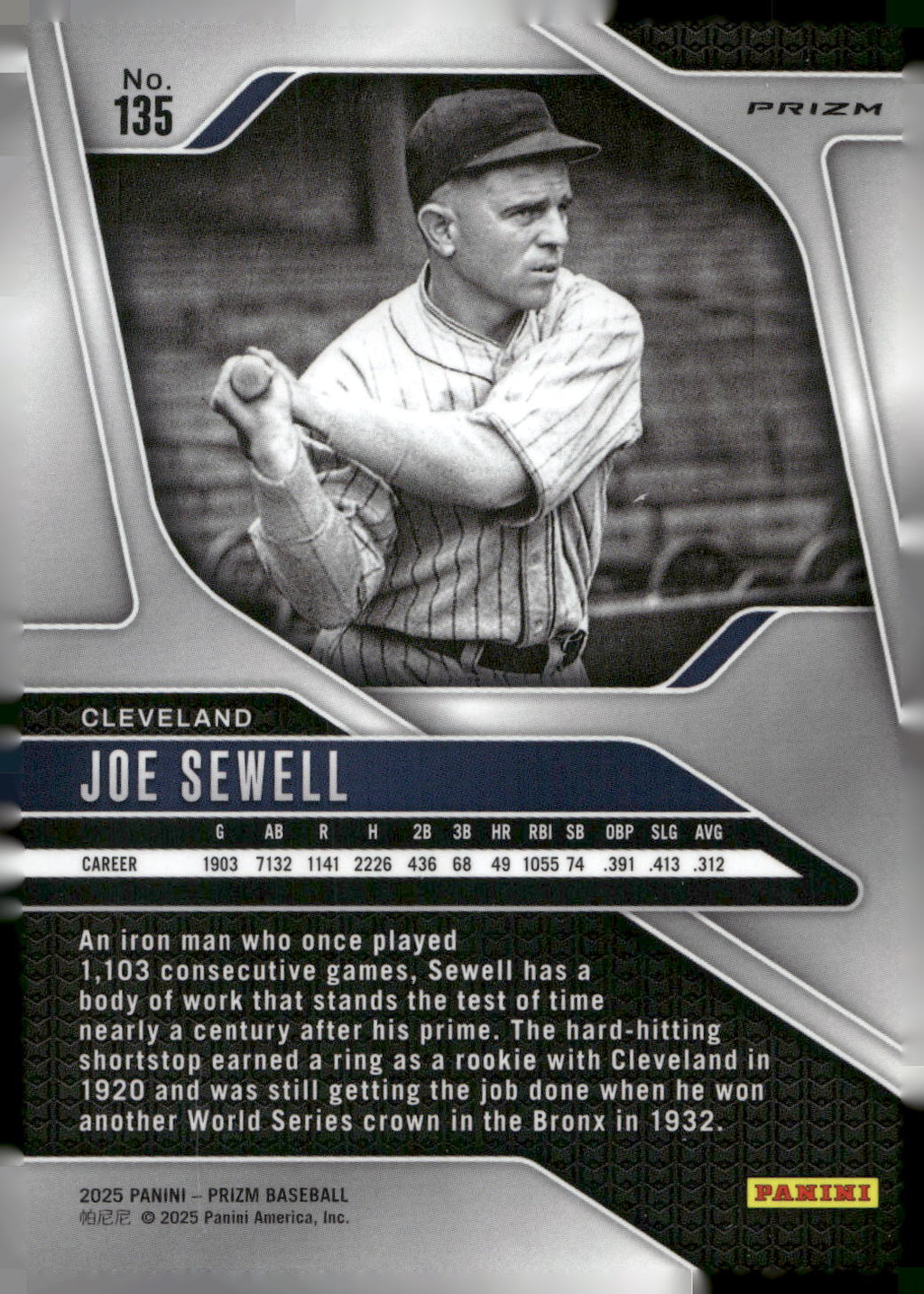2025 Panini Prizm #135 Joe Sewell Blue Ice Prizms