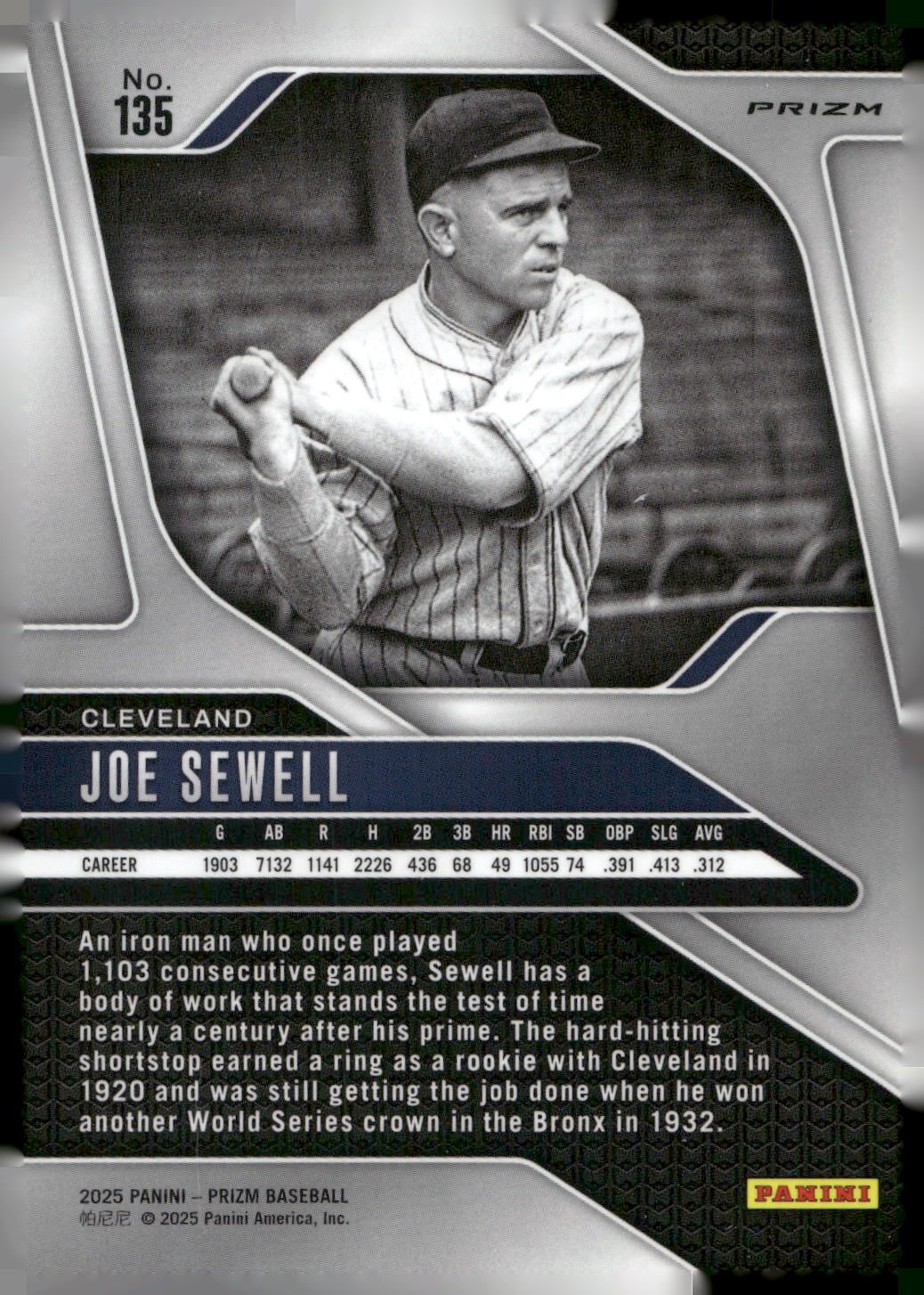 2025 Panini Prizm #135 Joe Sewell Blue Ice Prizms