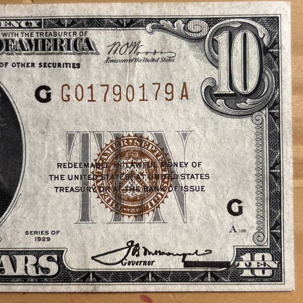 1929 $10 Federal Reserve Bank Note Chicago Illinois Brown Seal Currency