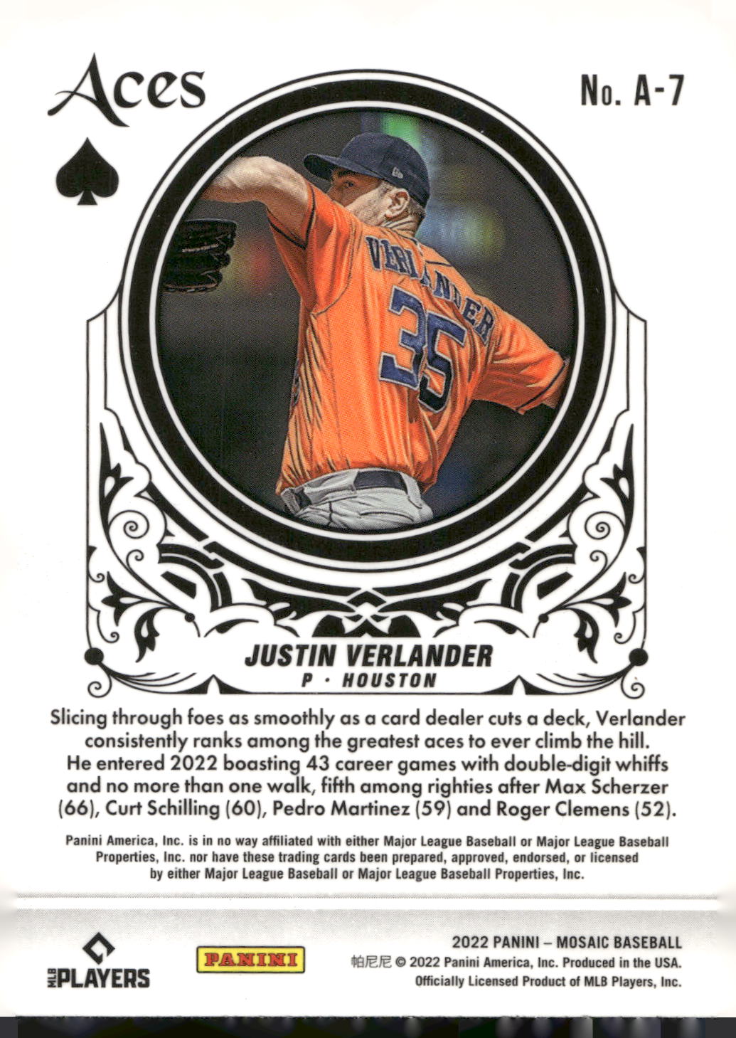 2022 Panini Mosaic #A-7 Justin Verlander Aces