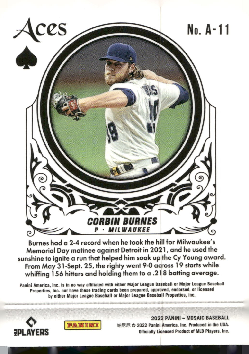 2022 Panini Mosaic #A-11 Corbin Burnes Aces