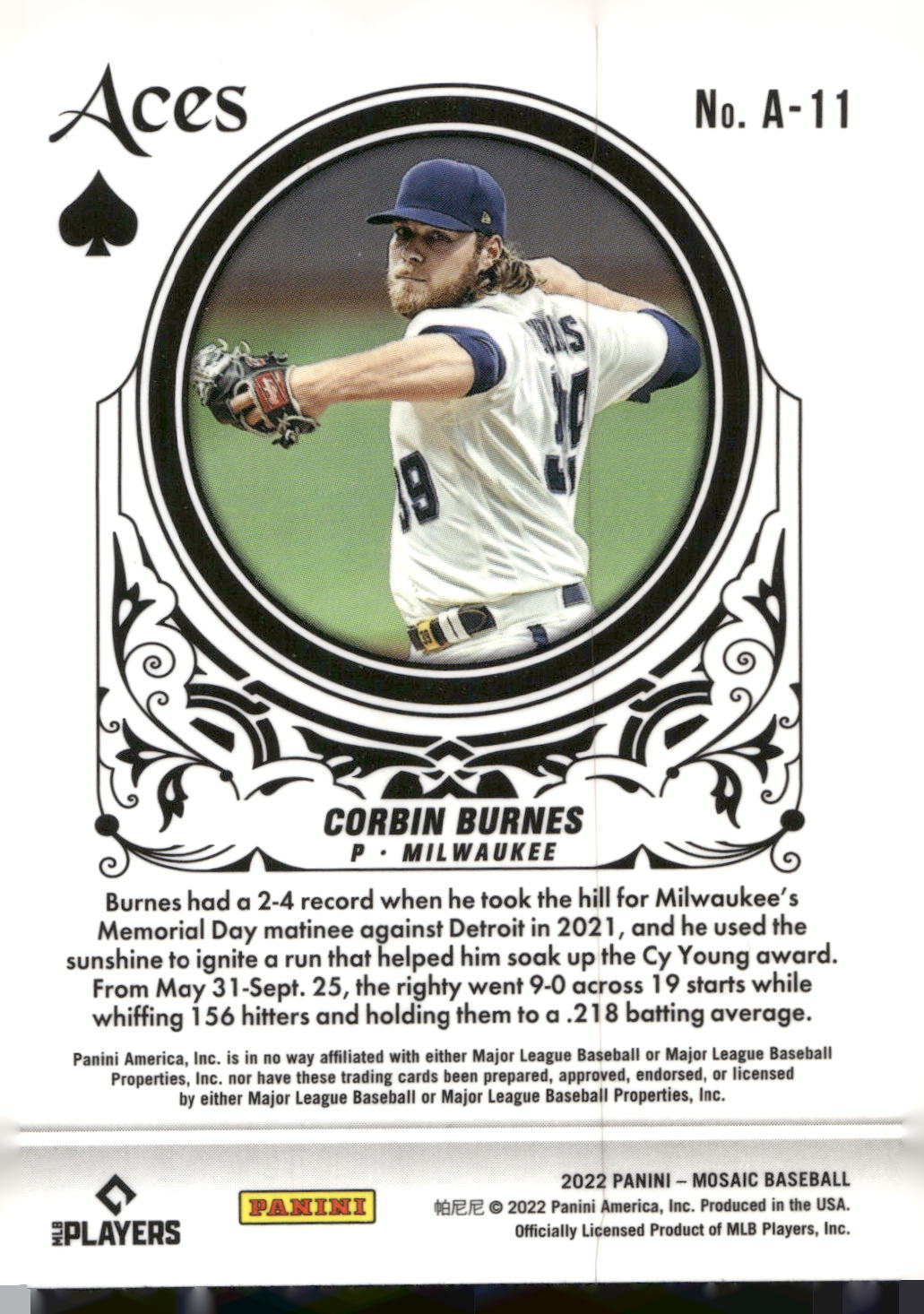 2022 Panini Mosaic #A-11 Corbin Burnes Aces