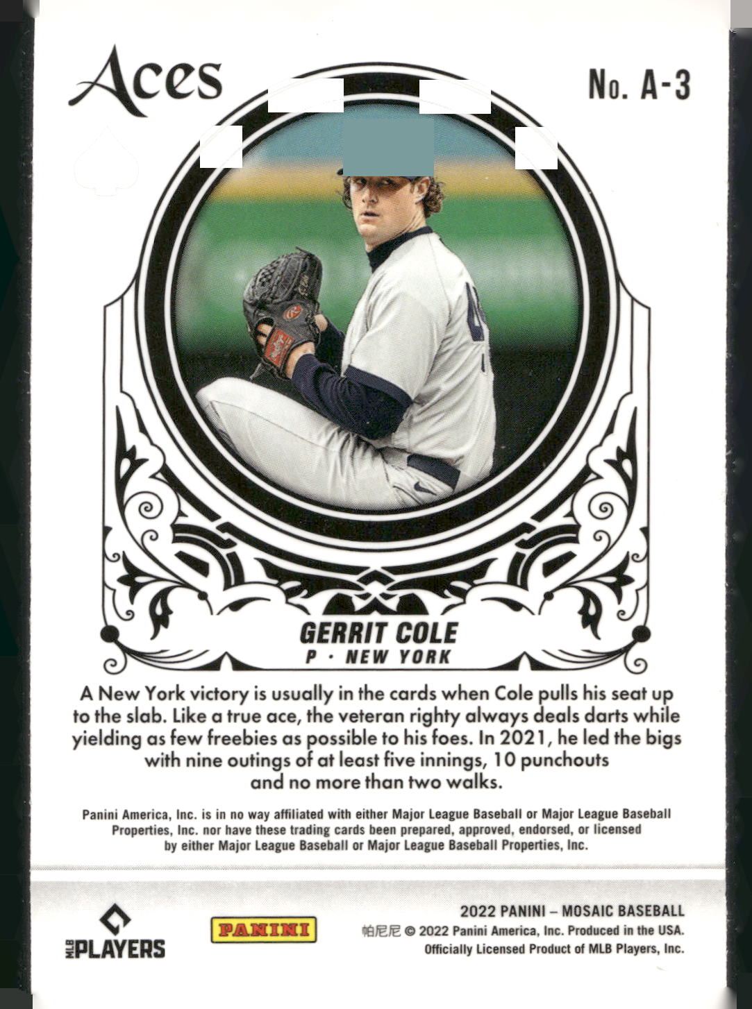 2022 Panini Mosaic #A-3 Gerrit Cole Aces