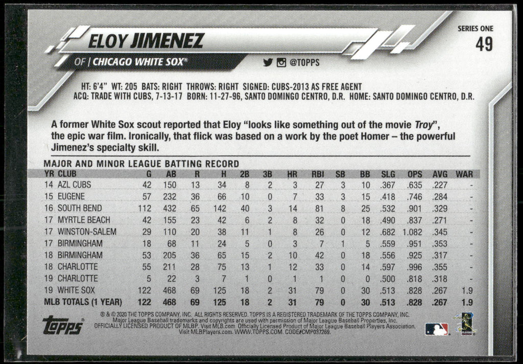 2020 Topps #49 Eloy Jimenez Rainbow Foil