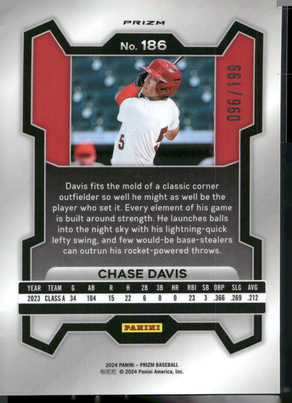 2024 Panini Prizm #186 Chase Davis Blue Prizms #/199