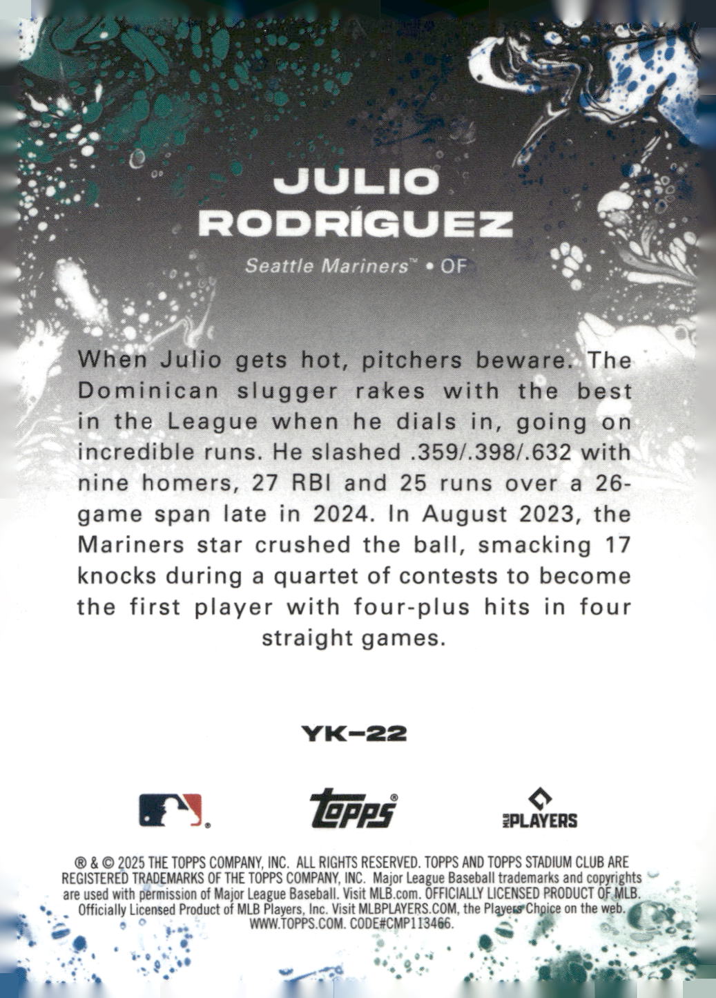2025 Stadium Club #YK-22 Julio Rodríguez Yours for the Taking