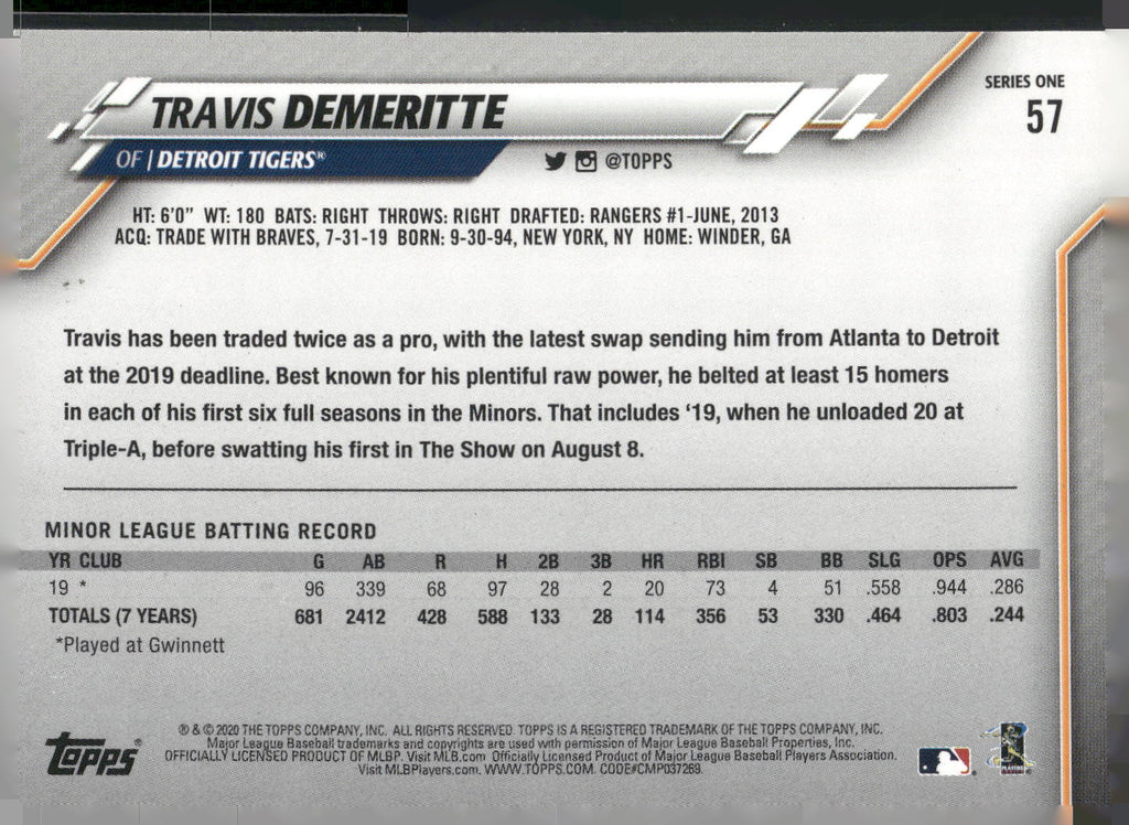 2020 Topps #57 Travis Demeritte