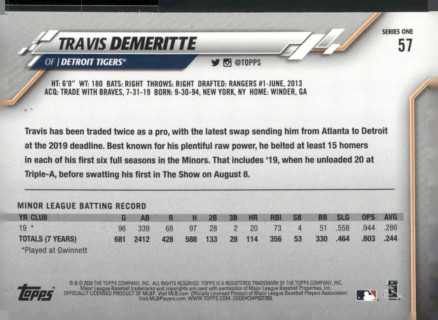 2020 Topps #57 Travis Demeritte