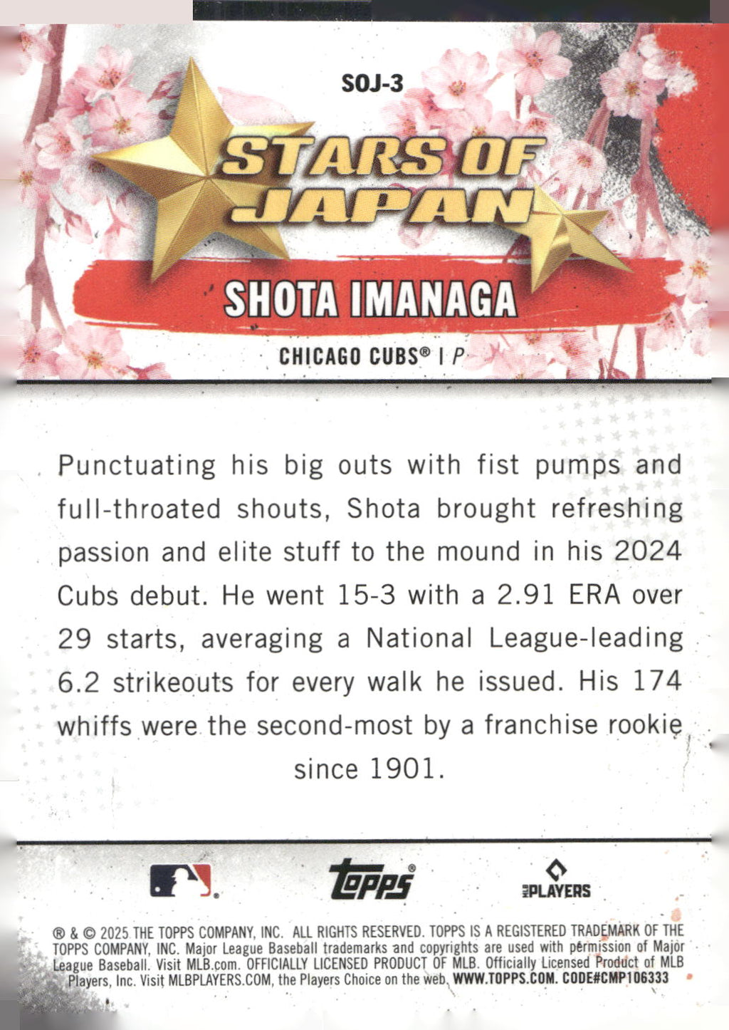 2025 Topps #SOJ-3 Shota Imanaga Stars of Japan