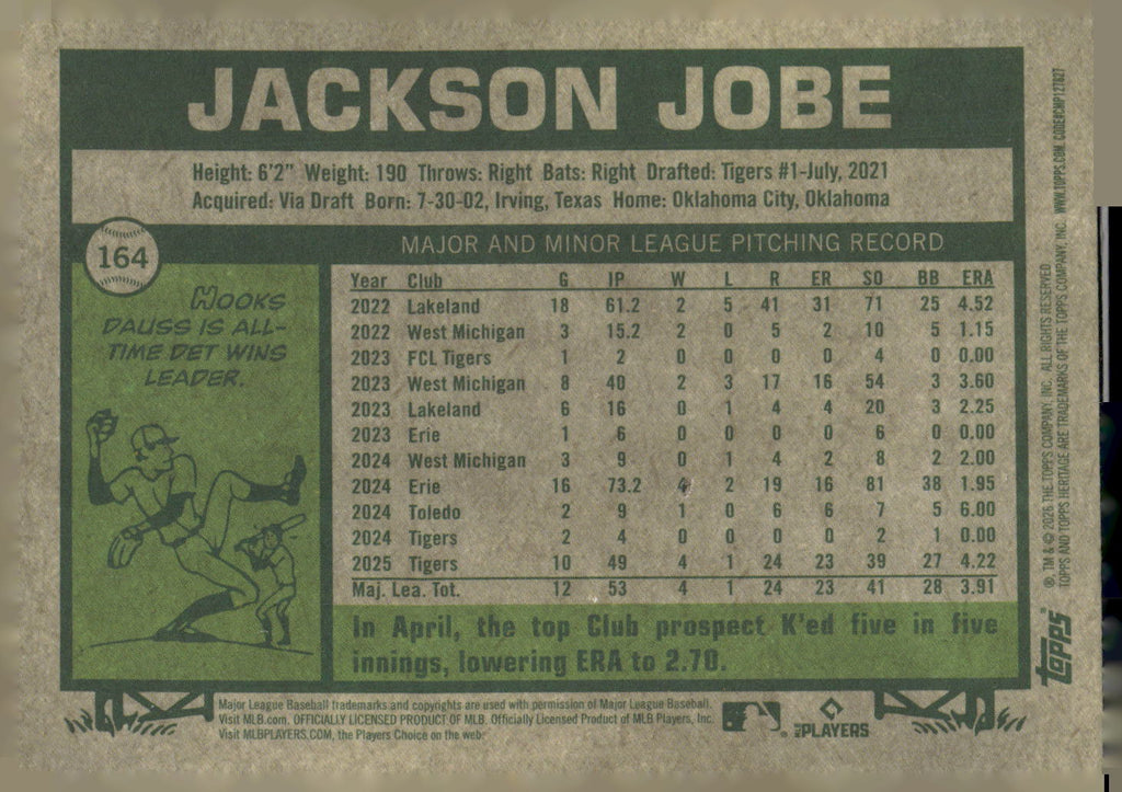 2026 Topps Heritage #164 Jackson Jobe Chrome