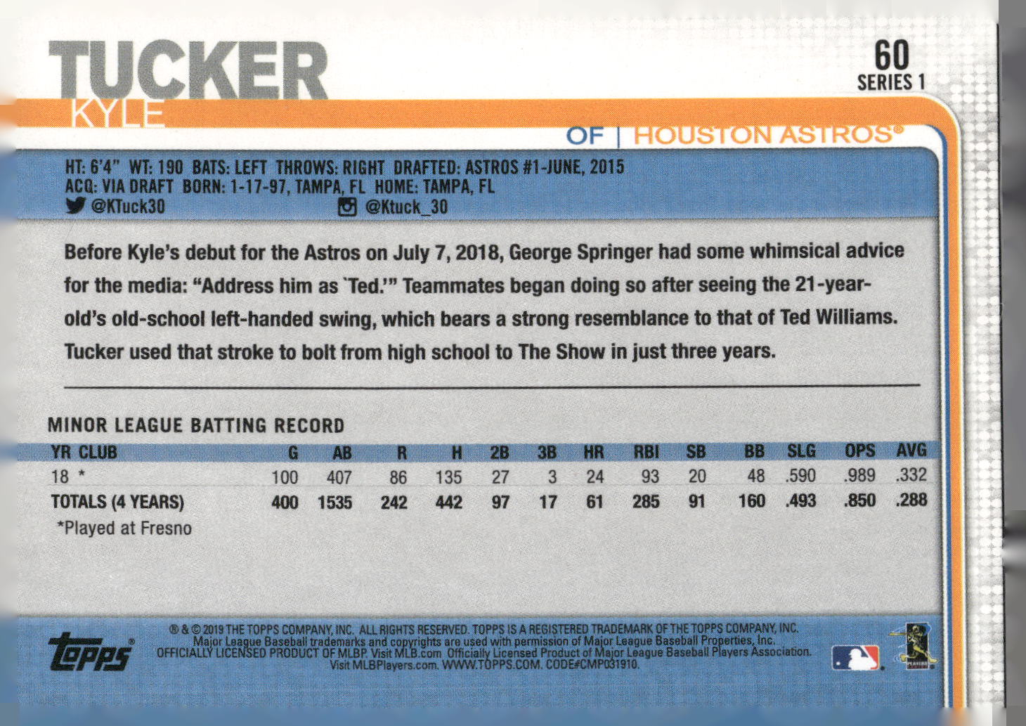 2019 Topps #60 Kyle Tucker