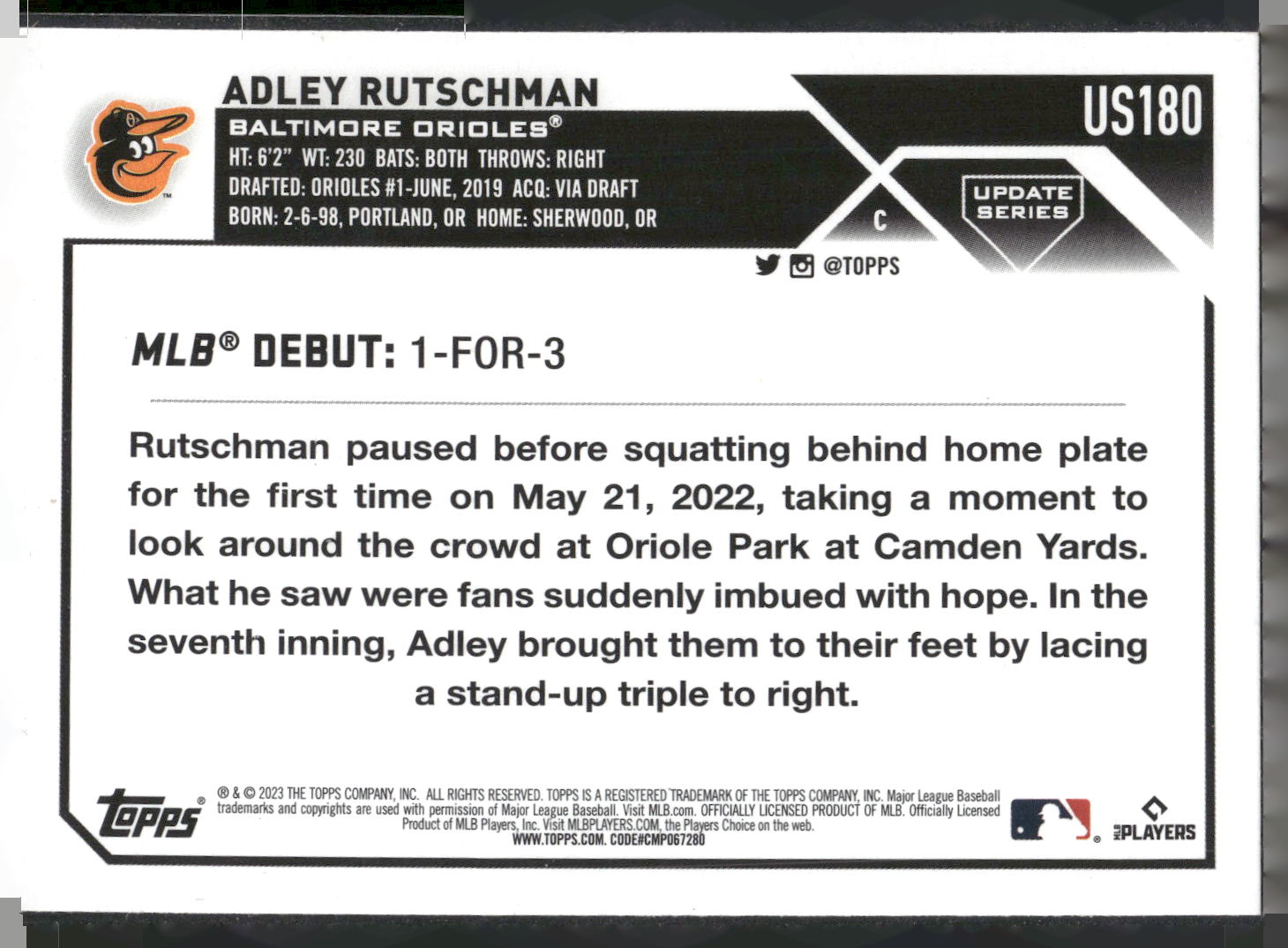 2023 Topps Update #US180 Adley Rutschman