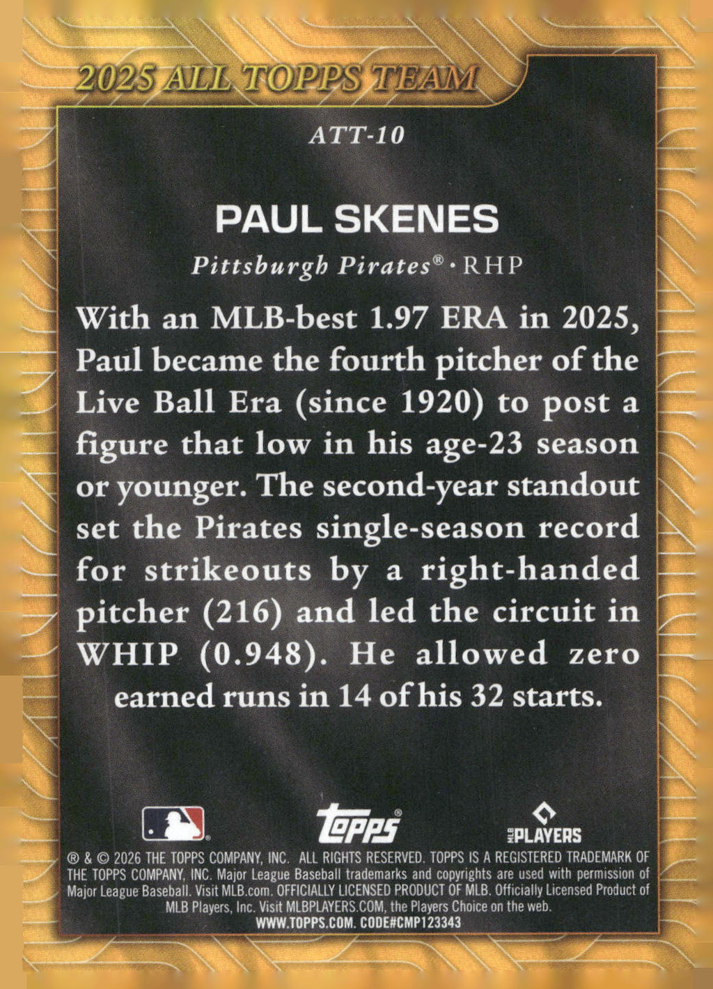 2026 Topps #ATT-10 Paul Skenes 2025 All Topps Team