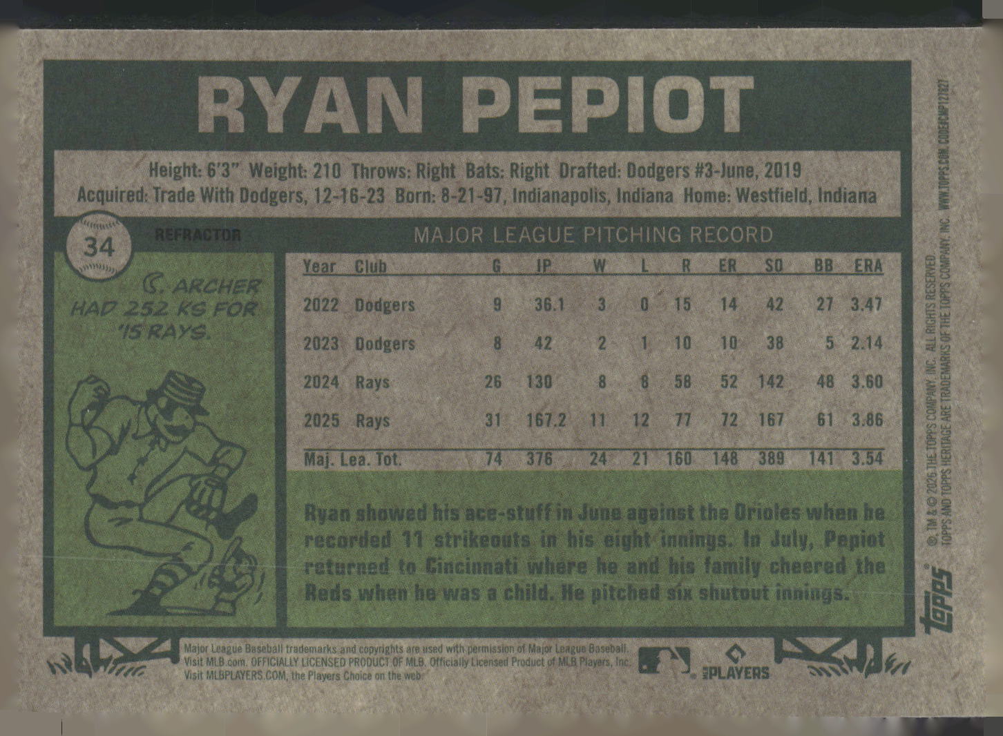 2026 Topps Heritage #34 Ryan Pepiot Chrome