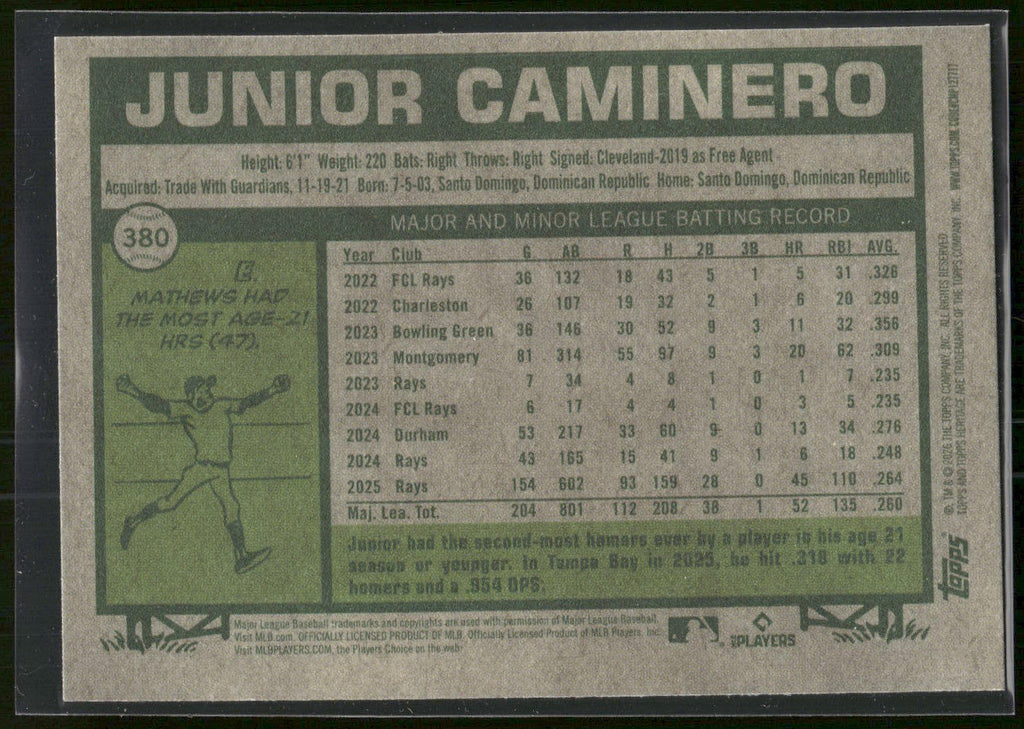 2026 Topps Heritage #380 Junior Caminero Dark Gray
