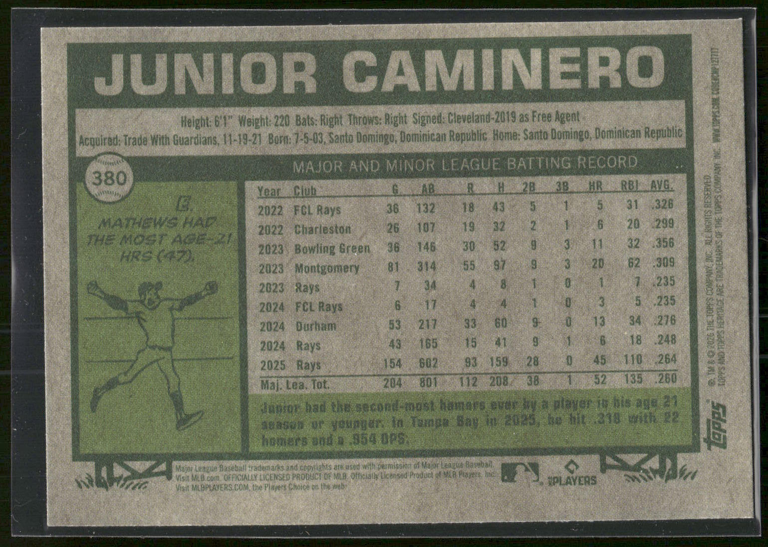 2026 Topps Heritage #380 Junior Caminero Dark Gray
