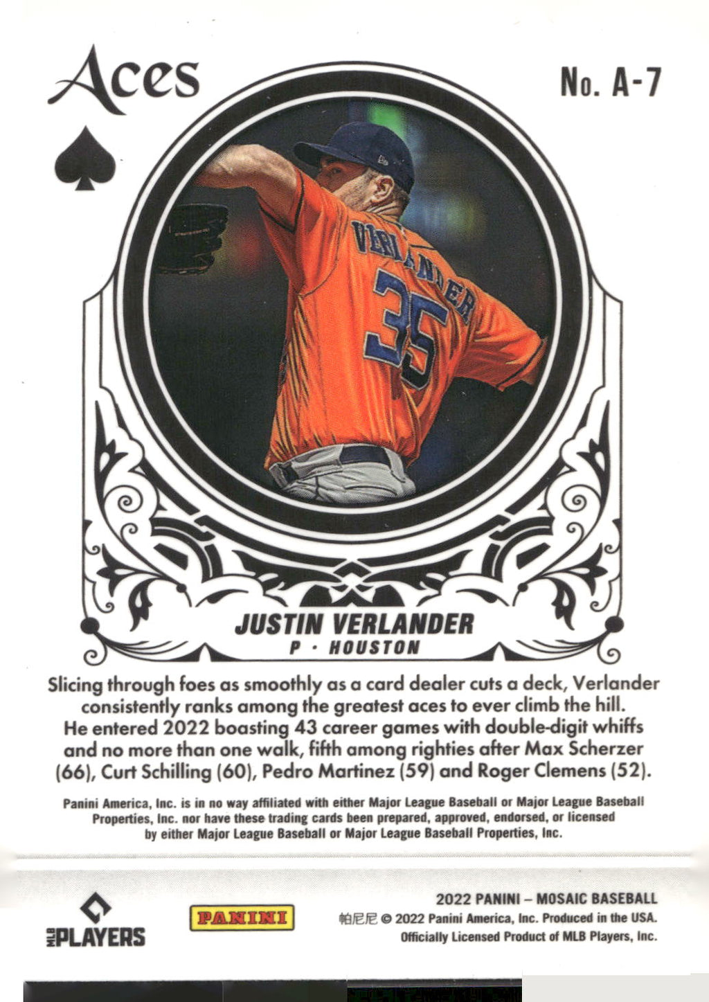 2022 Panini Mosaic #A-7 Justin Verlander Aces