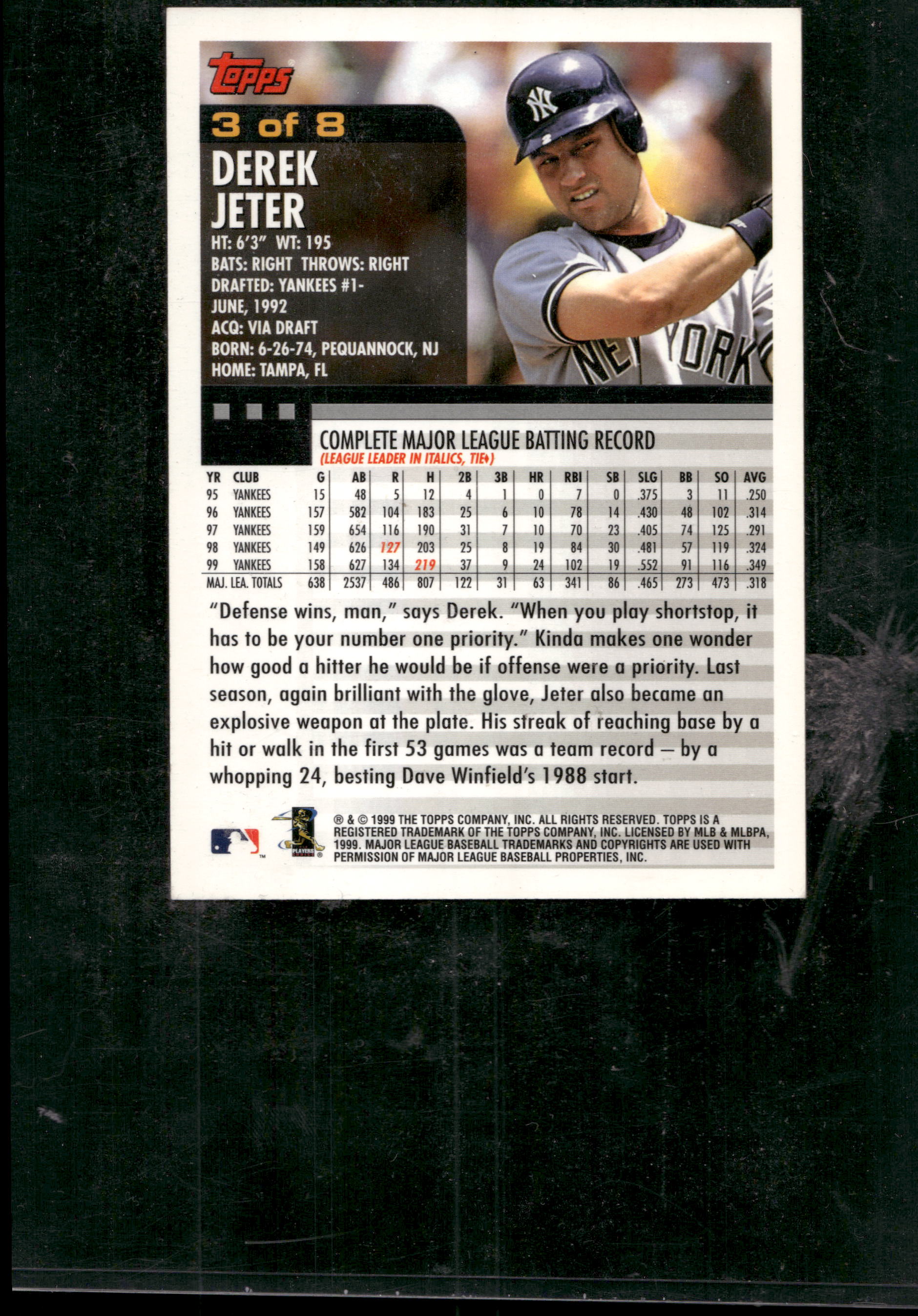 2000 Topps #3 Derek Jeter Oversize Series 1