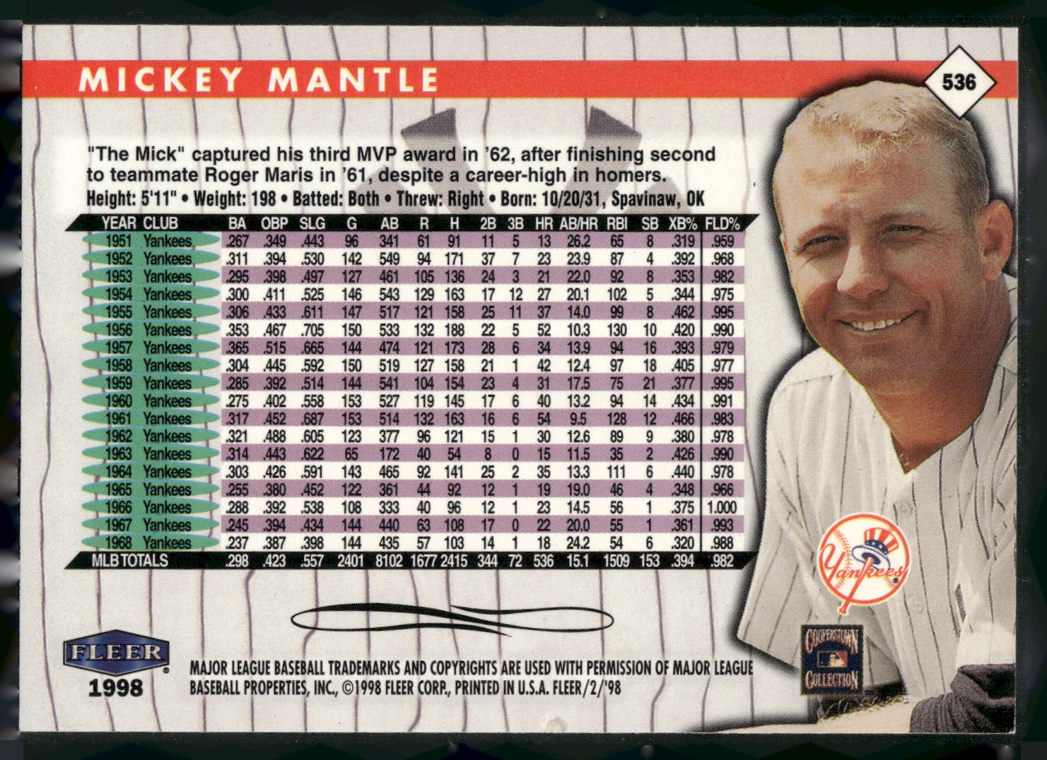 1998 Fleer Tradition #536 Mickey Mantle