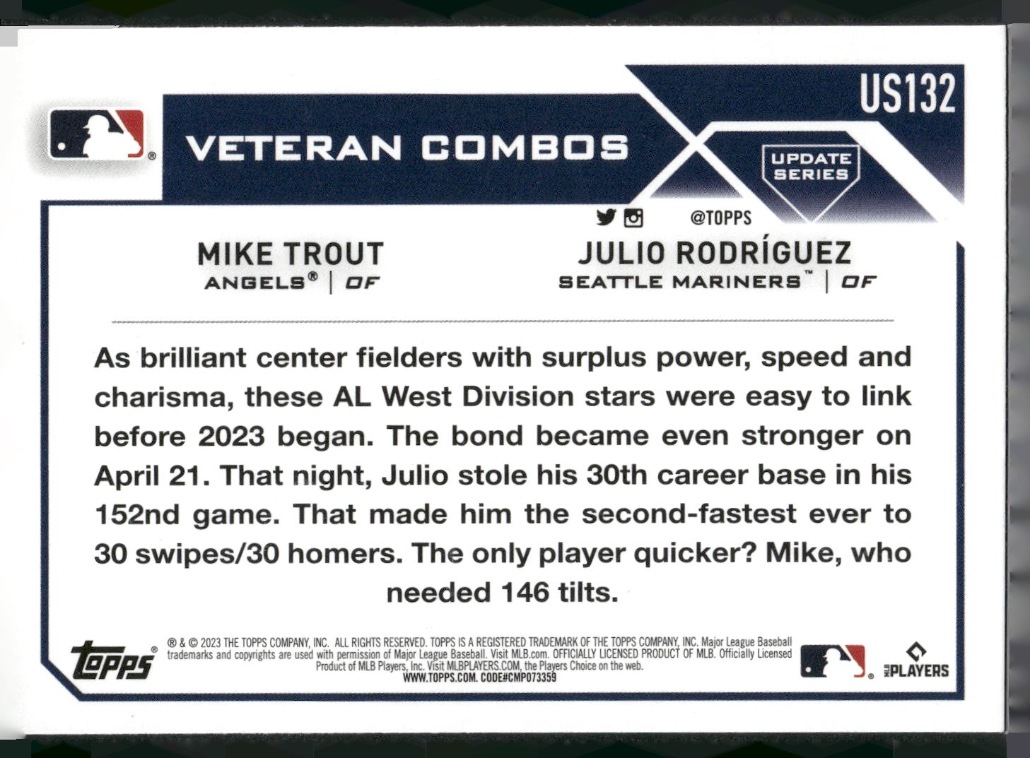 2023 Topps Update #US132 Bright Future (Mike Trout / Julio Rodríguez) Foil