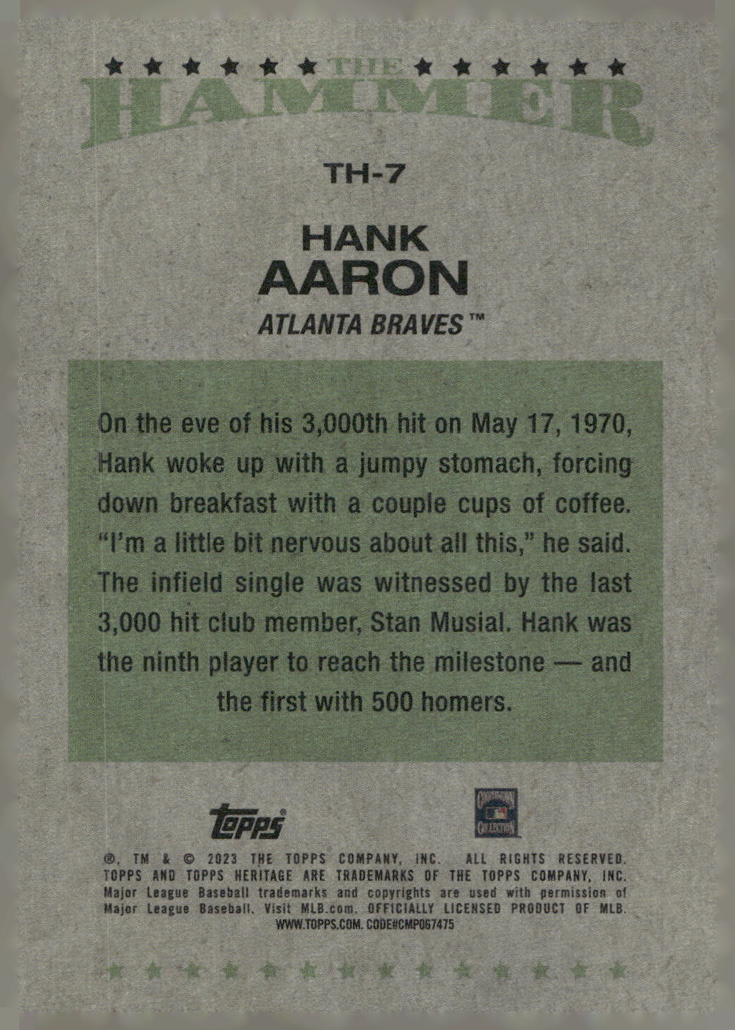2023 Topps Heritage #TH-7 Hank Aaron The Hammer