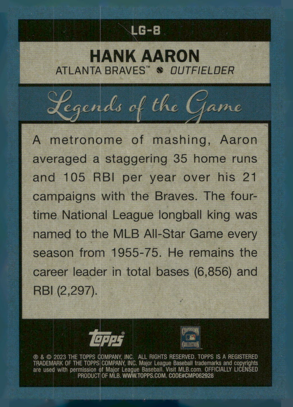 2023 Topps #LG-8 Hank Aaron Legends of the Game