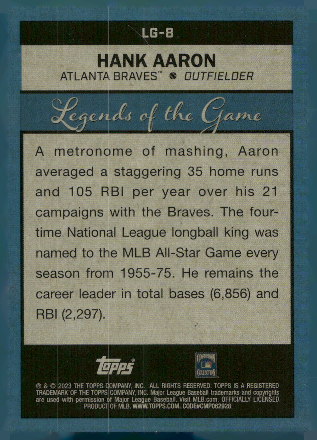 2023 Topps #LG-8 Hank Aaron Legends of the Game