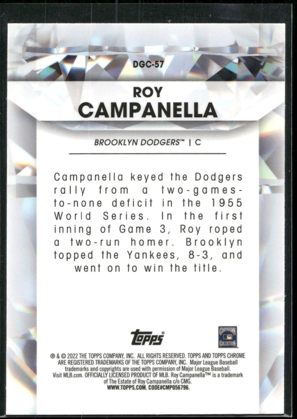 2022 Topps Chrome Update #DGC-57 Roy Campanella Diamond Greats Die Cuts