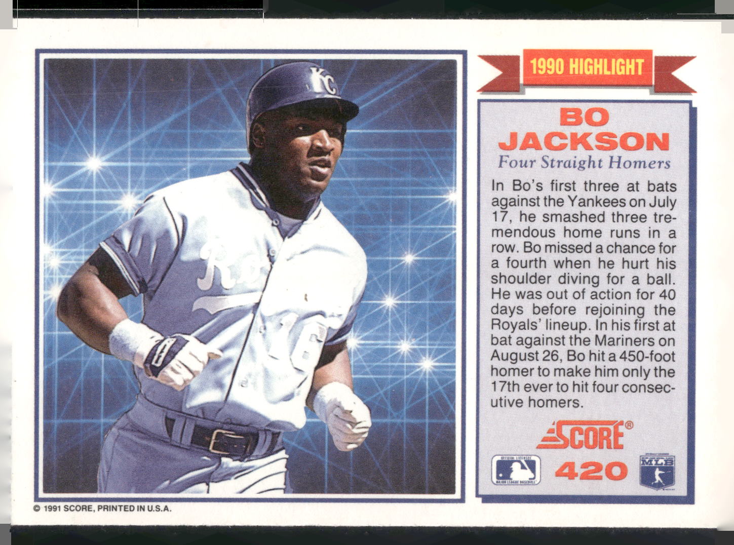 1991 Score #420 Bo Jackson
