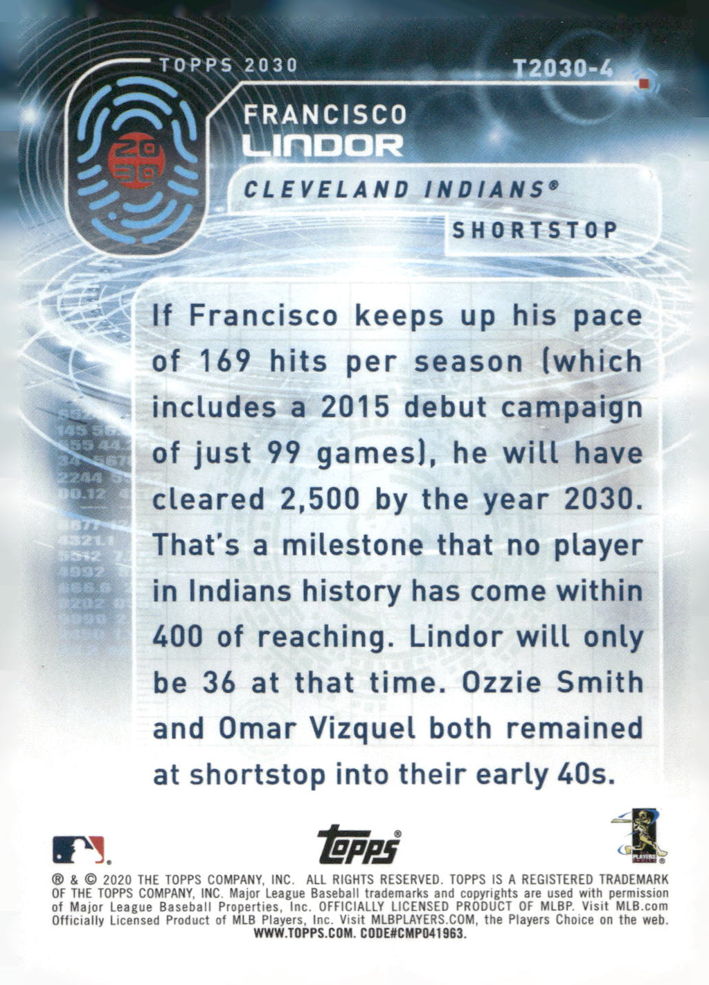 2020 Topps #T2030-4 Francisco Lindor Topps 2030