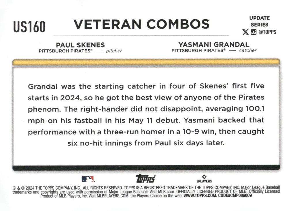 2024 Topps Update #US160 Duo An Immediate Hit: Skenes Gasses Up Grandal