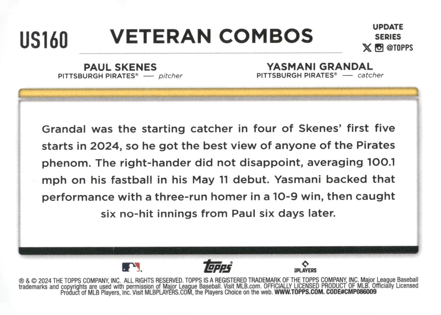 2024 Topps Update #US160 Duo An Immediate Hit: Skenes Gasses Up Grandal