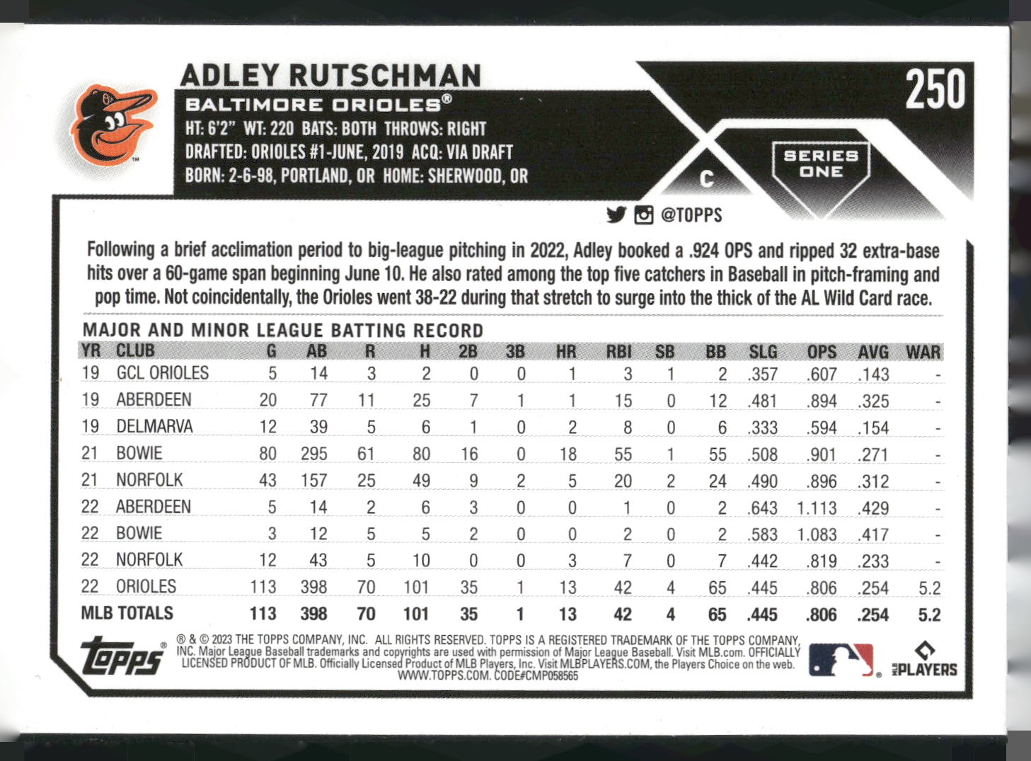 2023 Topps #250 Adley Rutschman